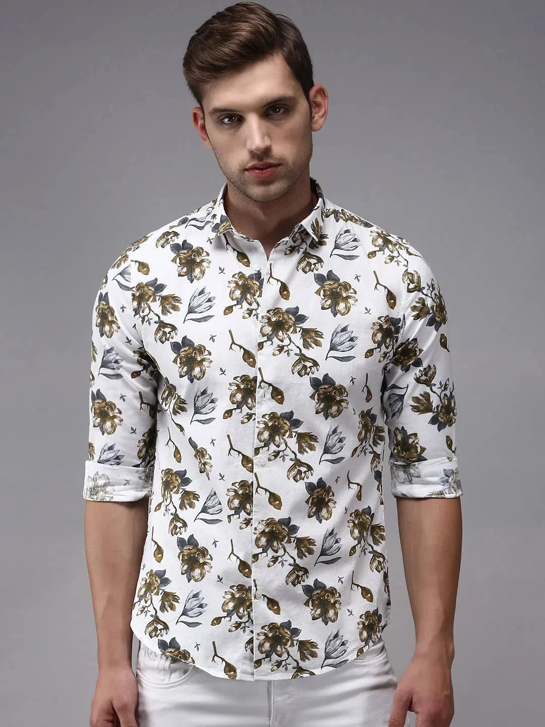 Stylish White Printed Mens Shirt | Casual Cotton Shirt by DesiQlo