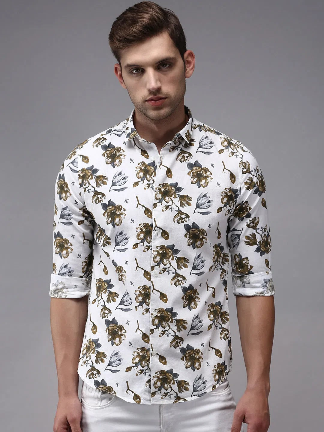 Stylish White Printed Mens Shirt | Casual Cotton Shirt by DesiQlo
