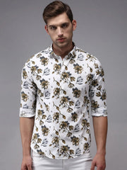 Men White Printed Casual Shirt-HITECKPRINT-1370-White