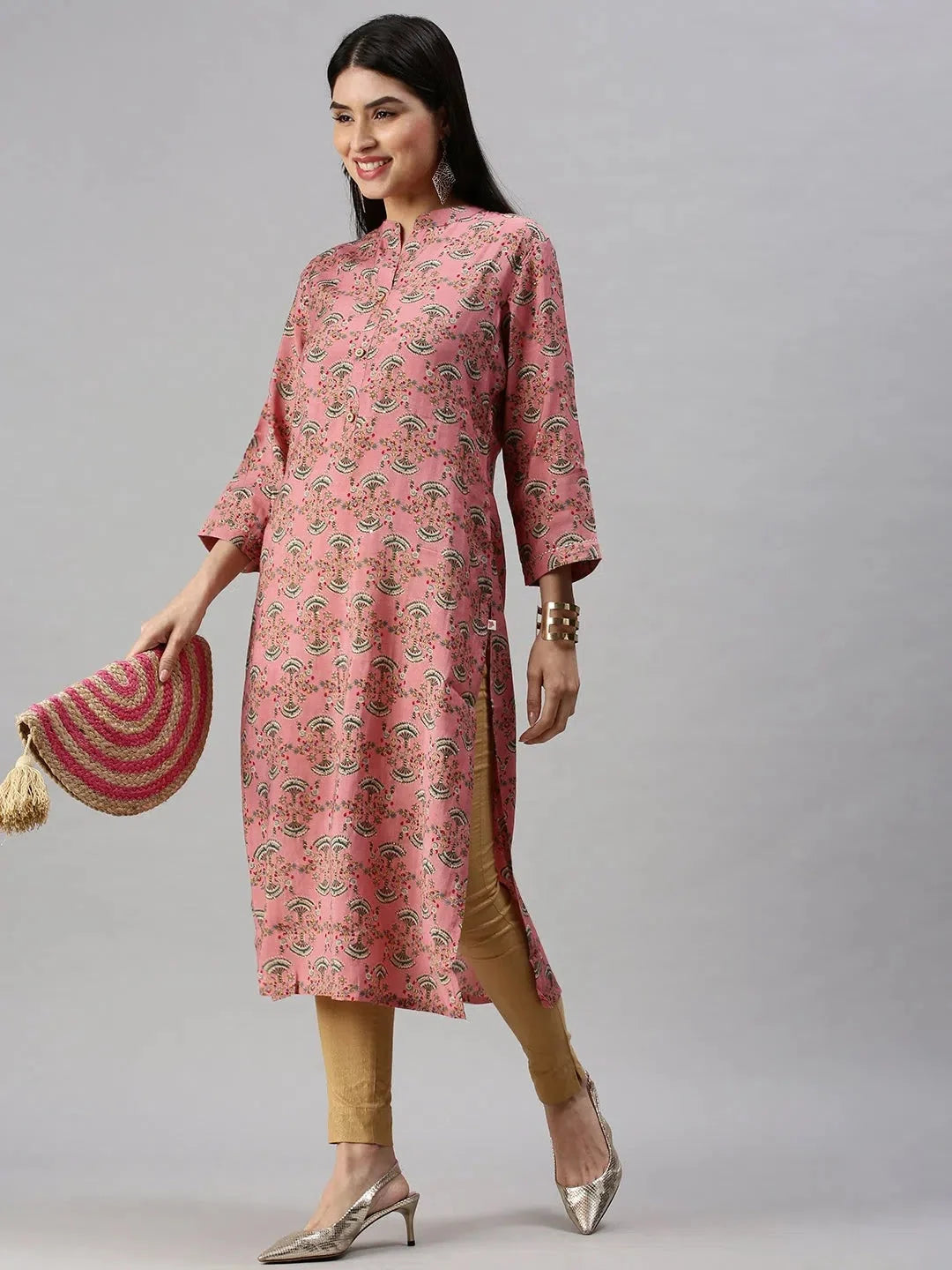 Pink Printed Cotton Kurta - Indian Kurtas for Women
