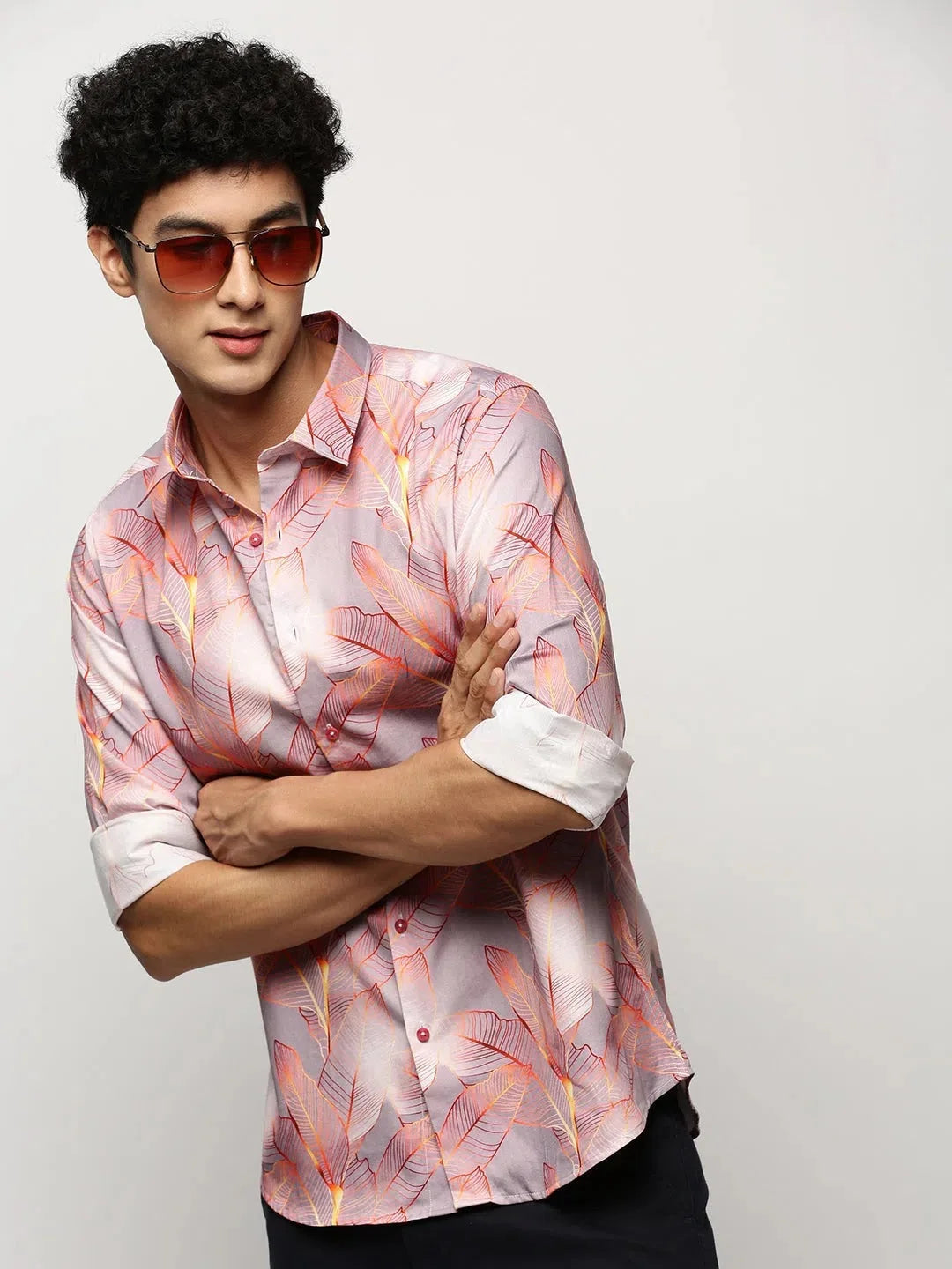 Grey Floral Mens Shirt - Cotton Printed Shirt by DesiQlo
