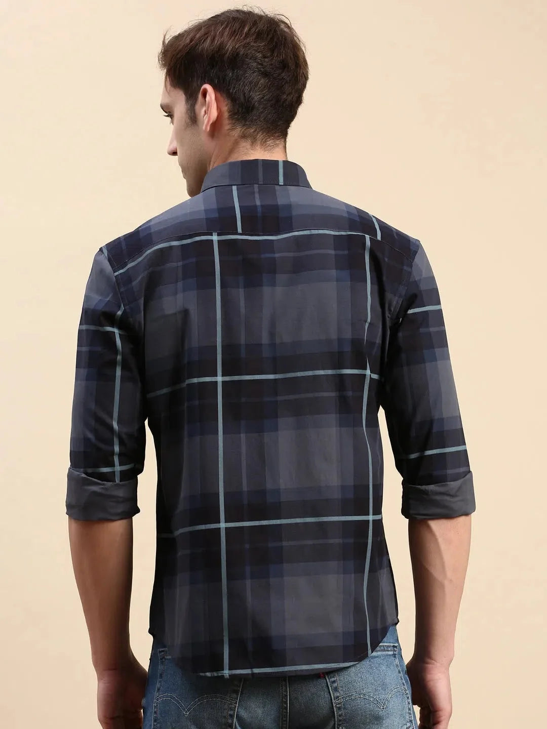 Trending Navy Checked Mens Shirt - Cotton Casual Shirt | DesiQlo