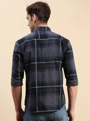 Men Navy Checked Casual Shirt-ZEECHECKS-5236-Navyblue