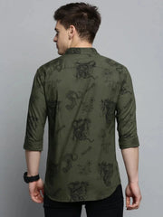 Men Green Printed Casual Shirt-COLMPRINT-3101-Olive
