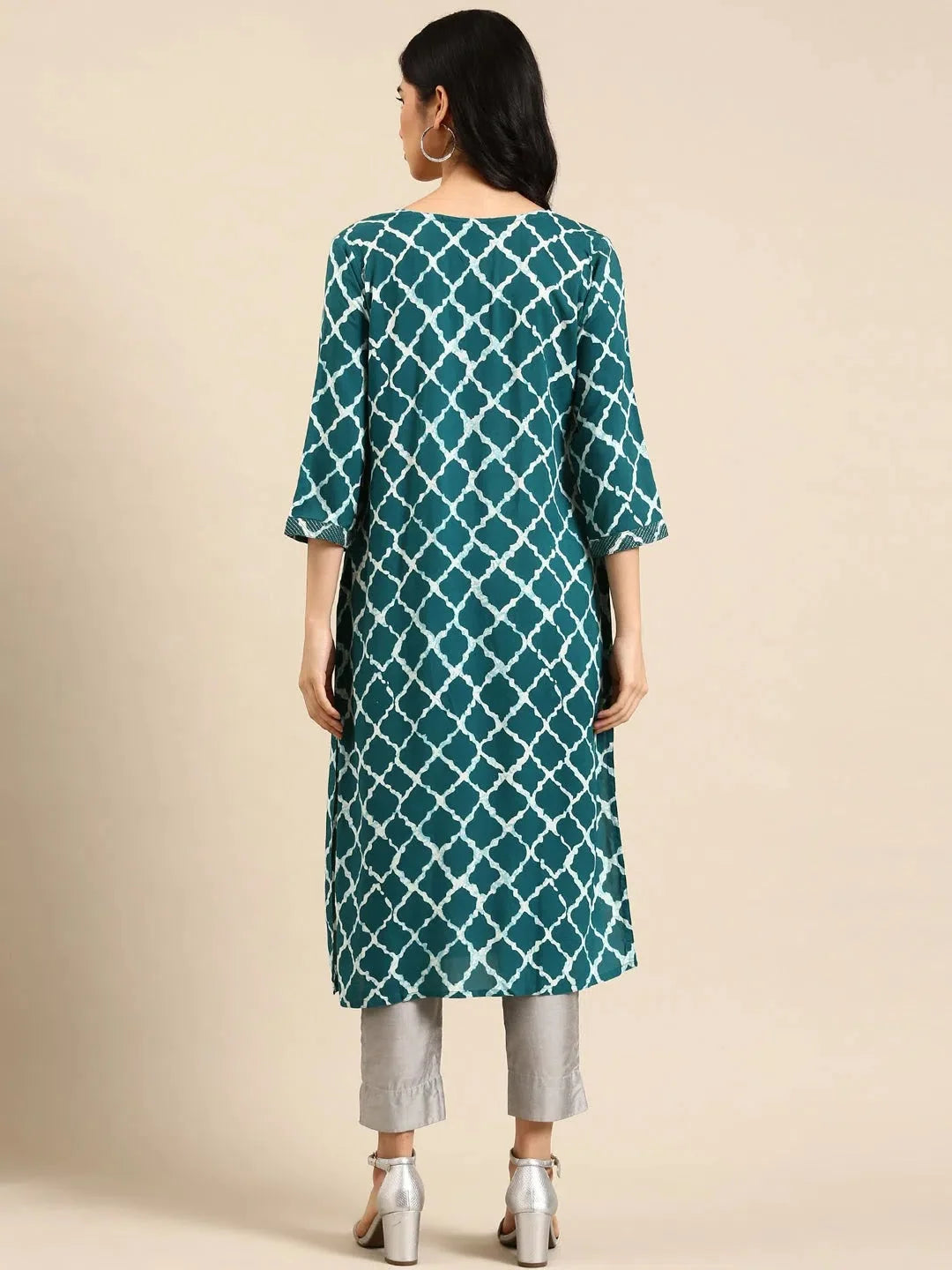 Teal Tie Dye Indian Kurta for Women - Cotton Straight Kurti