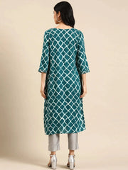 Women's Blue Tie Dye Straight Kurta-AT-A396-K-Teal