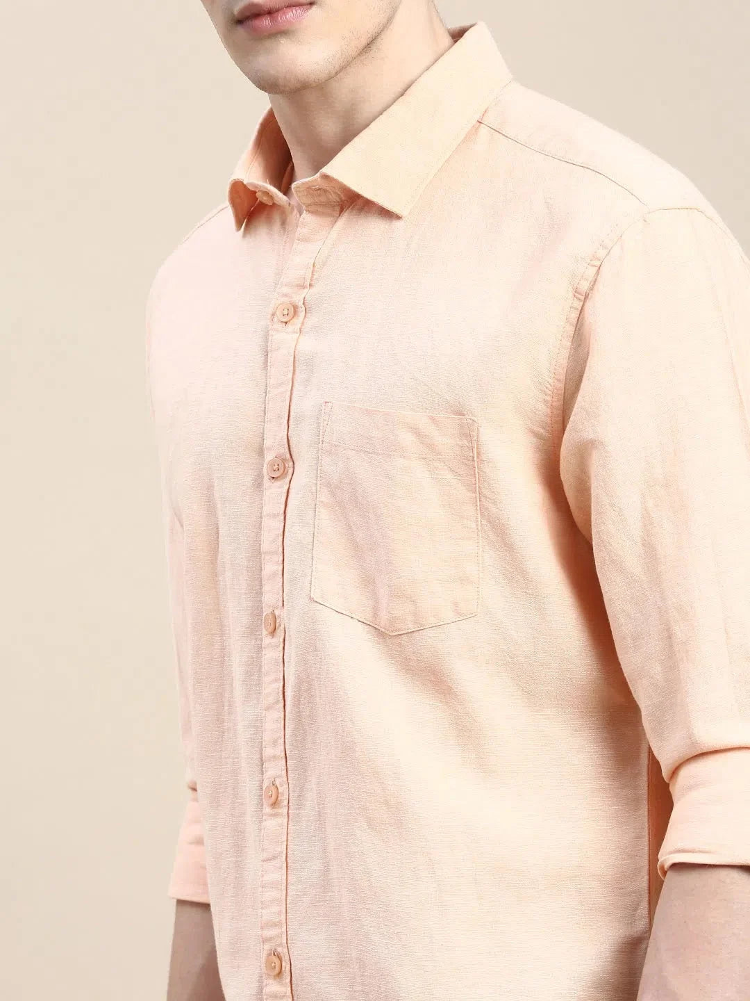 Mens Orange Solid Shirt - Cotton Casual Shirt | DesiQlo