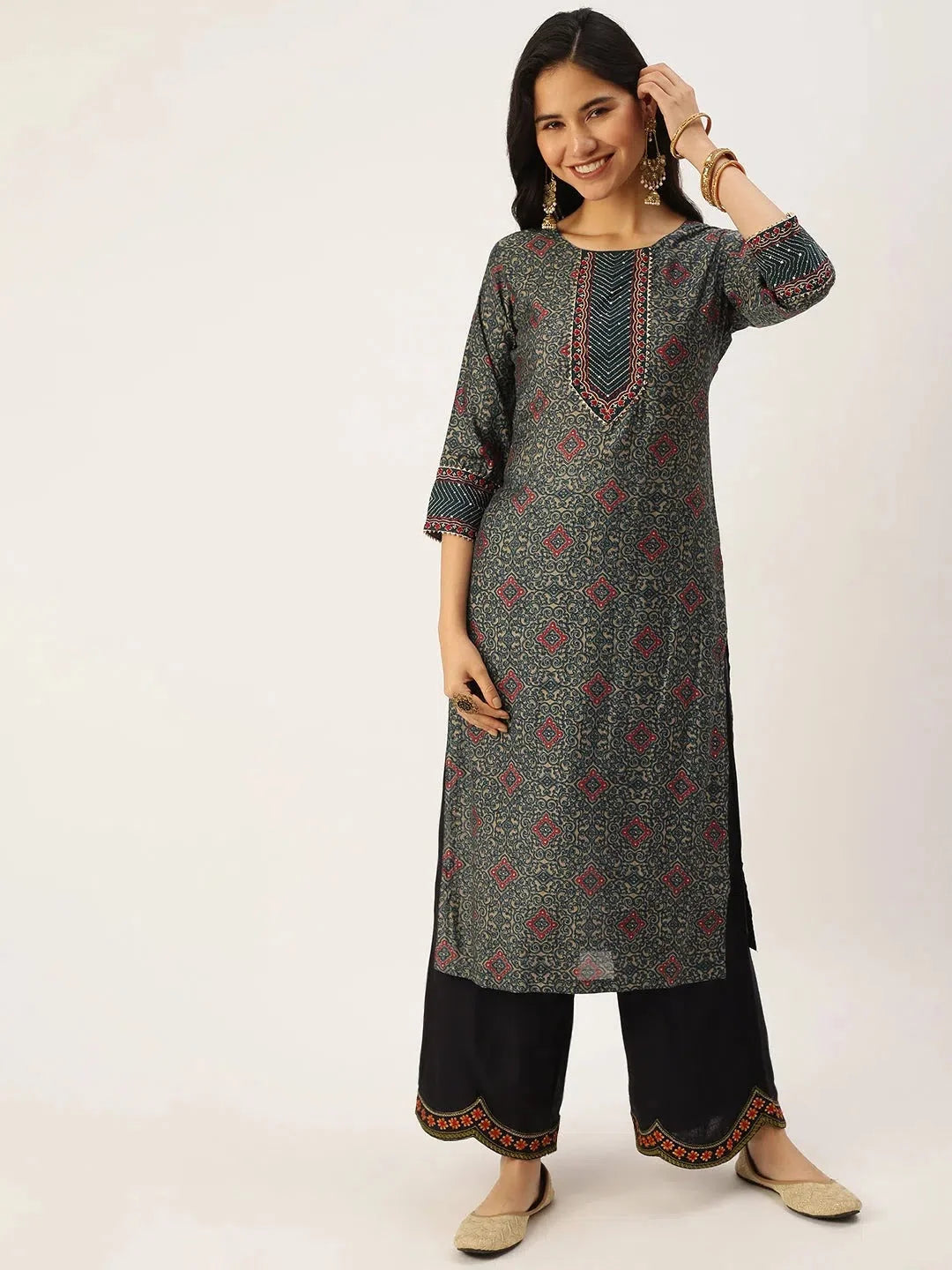 Green Printed Cotton Indian Kurta for Women | DesiQlo Fashion