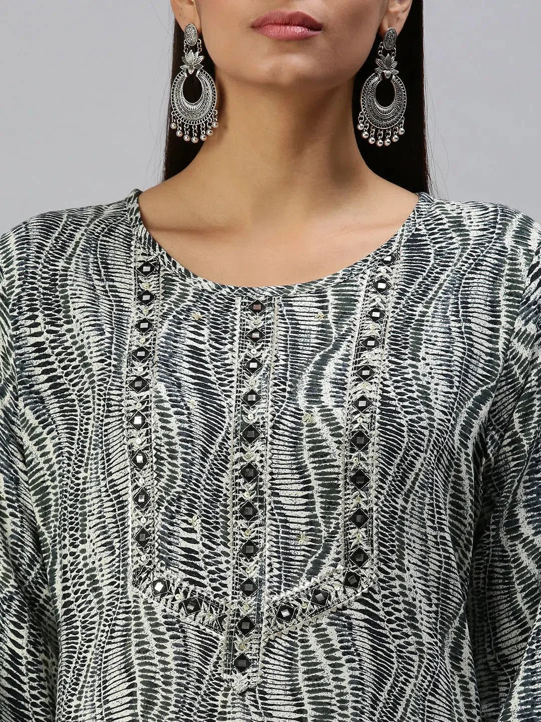 Cream & Blue Printed Kurta | Women's Indian Kurtas Collection