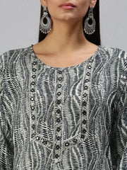 Women's Cream & Blue Printed Straight Kurta-HO136-Cream-Blue