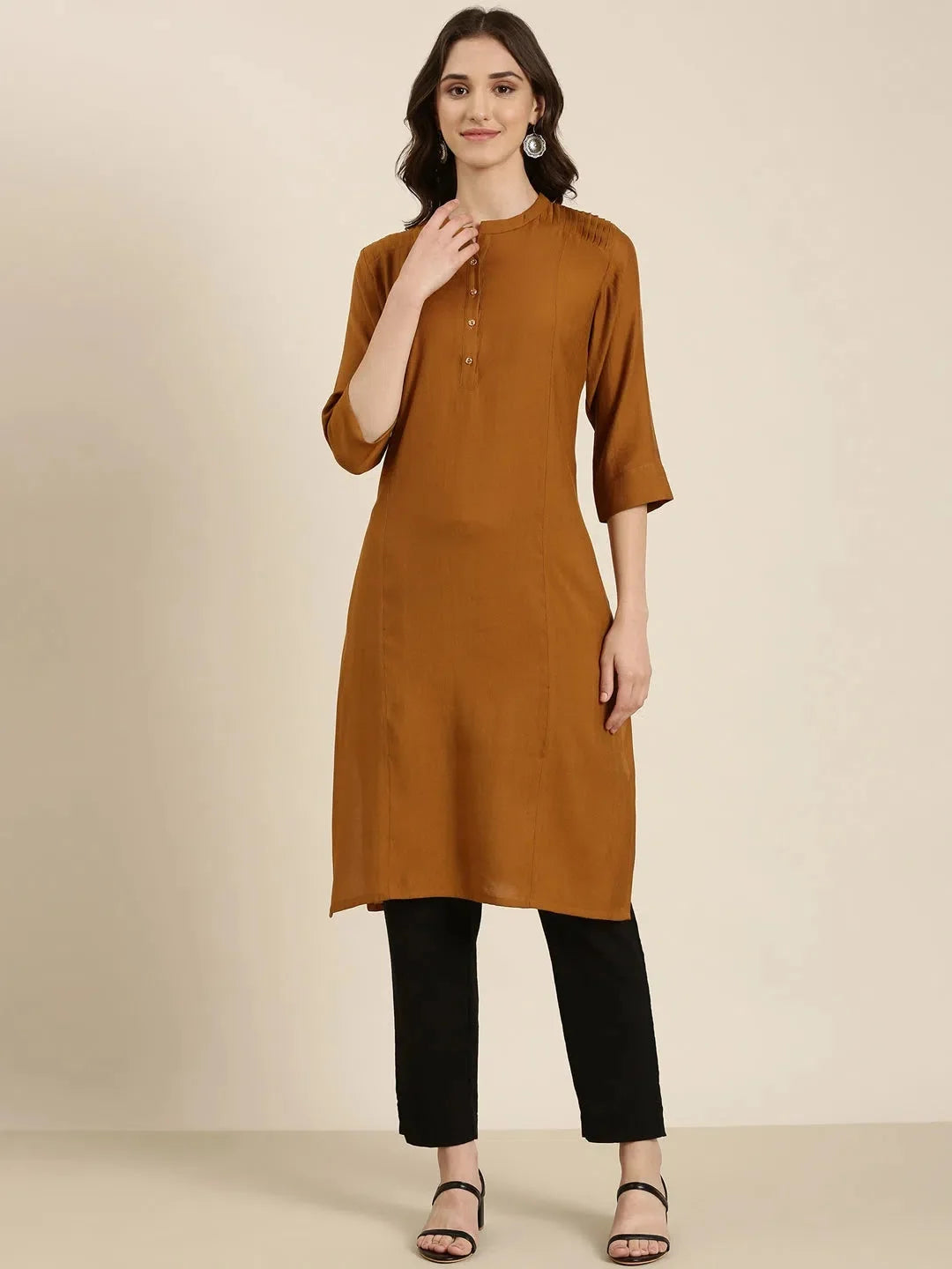 Solid Brown Cotton Kurta - Elegant Indian Kurta for Ladies