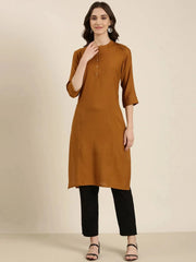 Women Camel Brown Solid Straight Kurta-DF-1582-Camelbrown