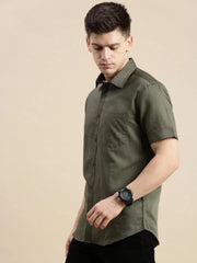 Men Green Solid Casual Shirt-VIENNASOLID-0767-Olive