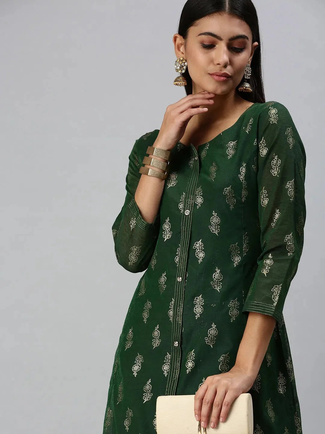 Green Printed Cotton Kurta: Stylish Indian Kurta for Women