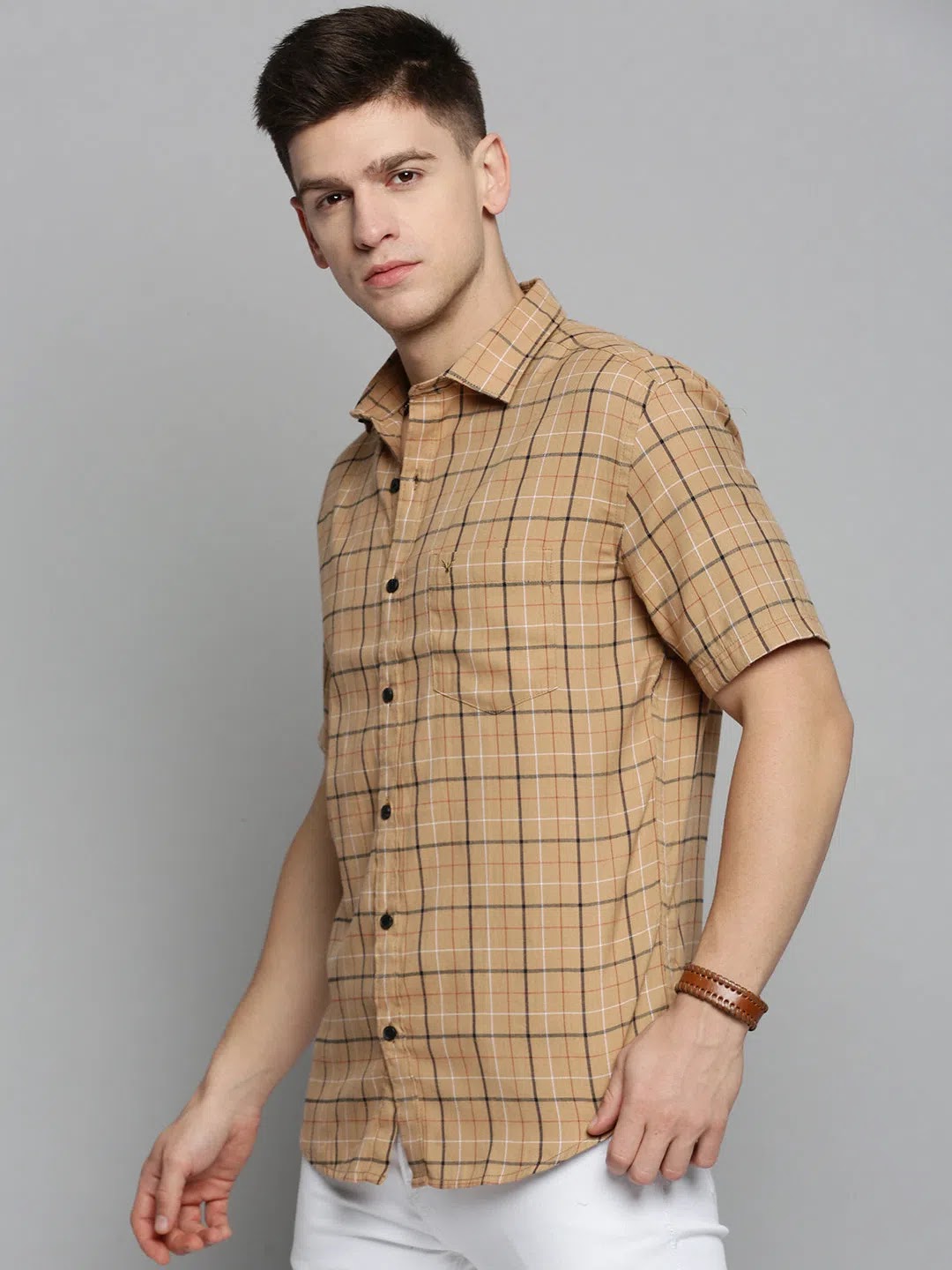 Trendy Beige Checked Mens Shirt - Cotton Casual Shirts | DesiQlo