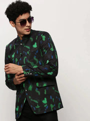 Men Black Printed Casual Blazers-SOBLZ-083-2-Black