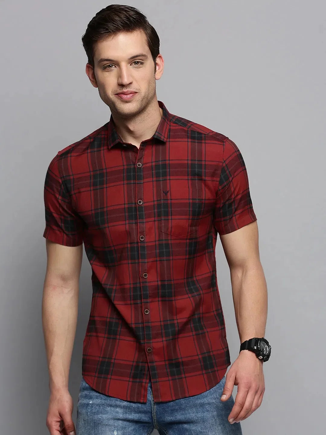 Maroon Checked Cotton Mens Shirt | Casual Style
