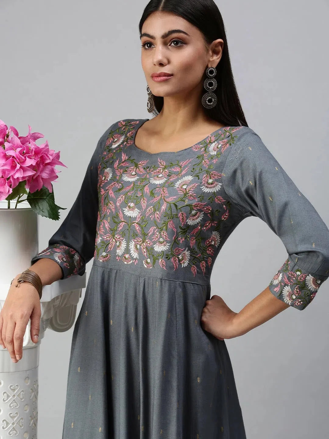 Blue Floral Anarkali Kurta for Women | Cotton Anarkali Kurti