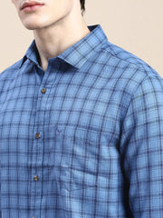 Men Blue Checked Casual Shirt-ALBACHECKS-70-Blue