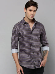 Men Grey Striped Casual Shirt-SPUNIMPORTSTRIRE-4684-Grey