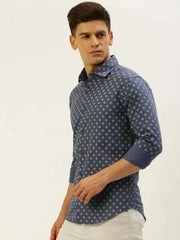 Men Blue Printed Casual Shirt-FLIORIONIEPRINT-3514-Blue