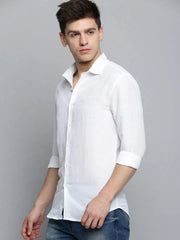 Men White Solid Casual Shirt-MUNIFICENCEPLAIN-3394-White