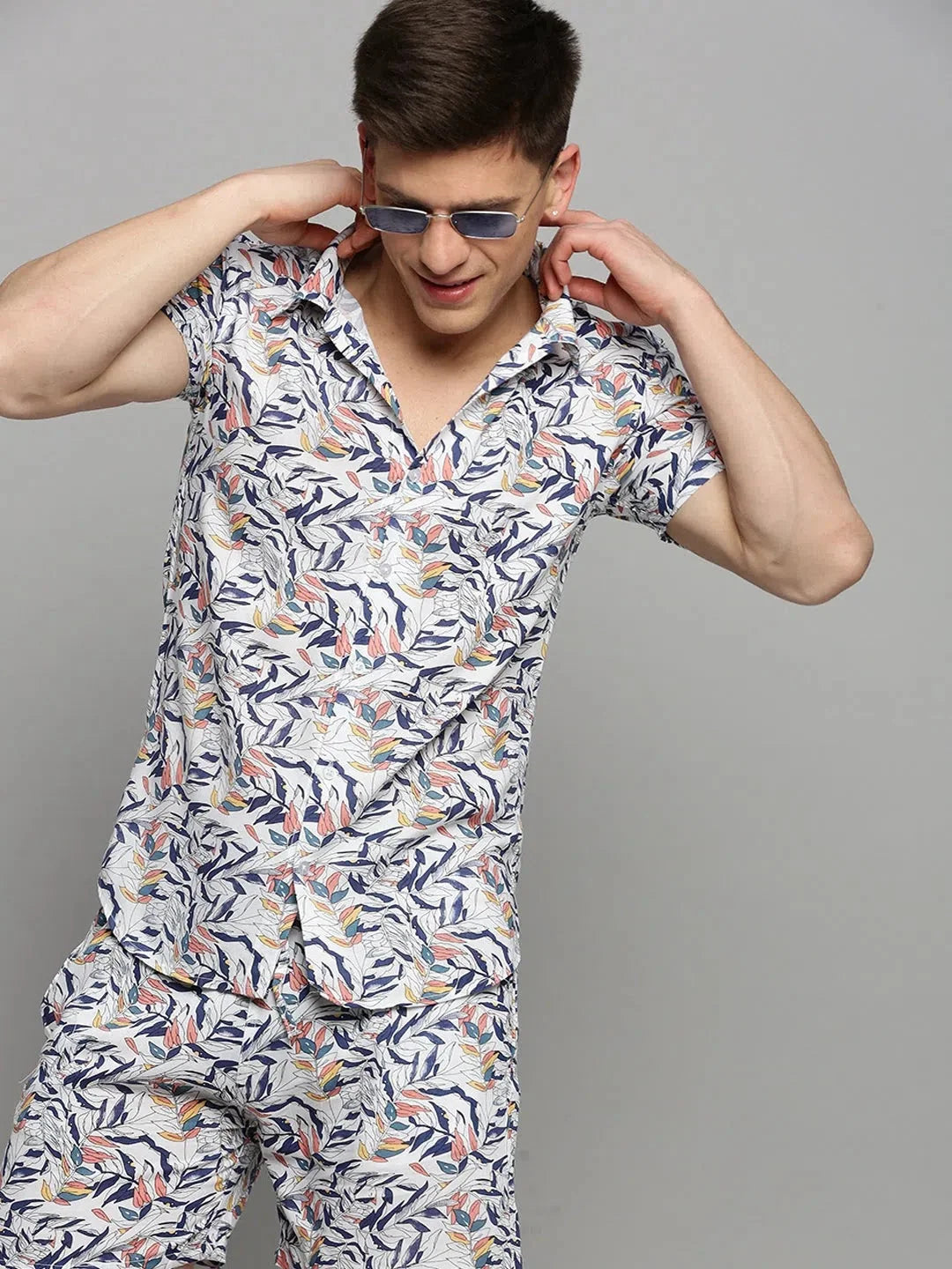 Men White Printed Casual Co ord Set-AM-74-09-White