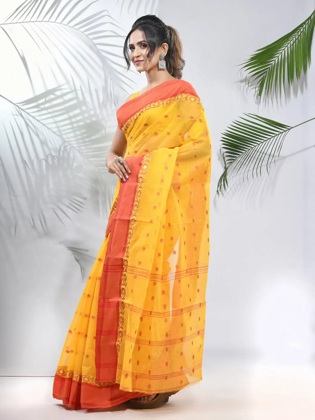 Yellow Pure Cotton Tant Saree With Woven Designs-MA51TT43480101