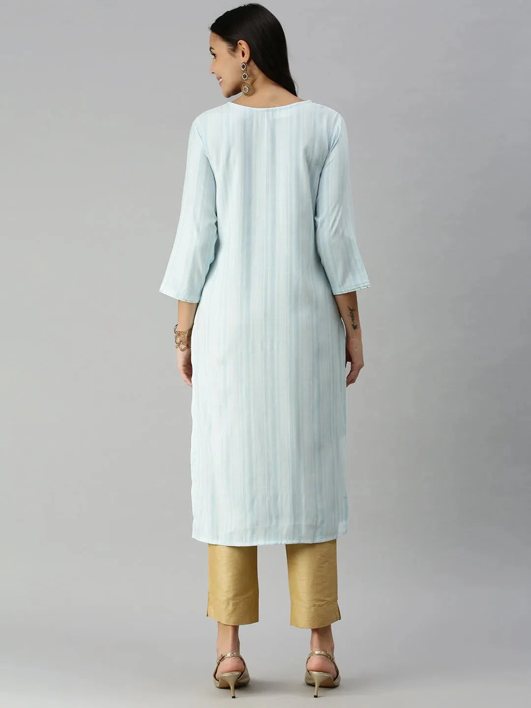 Blue Striped Cotton Kurta for Ladies | Indian Kurtis | DesiQlo
