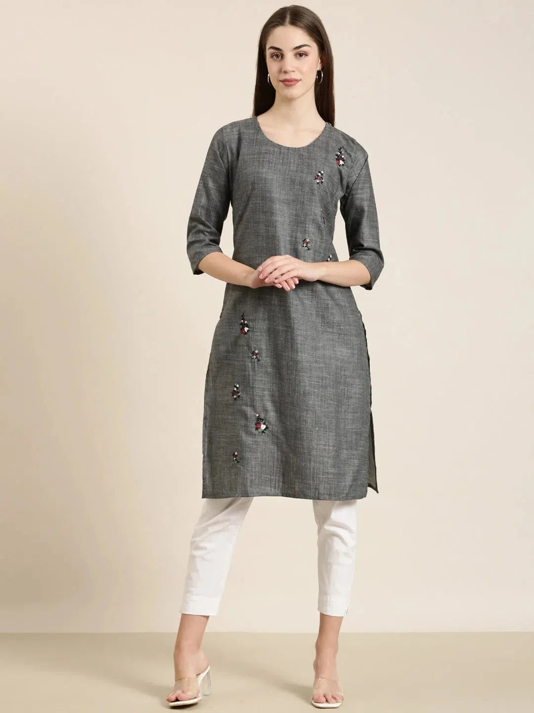 Grey Solid Cotton Kurta | Comfortable Indian Kurta for Women