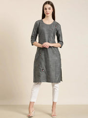 Women Grey Solid Straight Kurta-DF-1605-Grey
