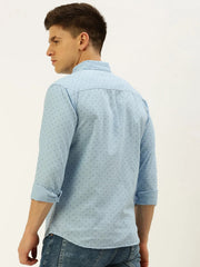 Men Blue Printed Casual Shirt-REPLAYPRINTSLINEN-3456-Blue