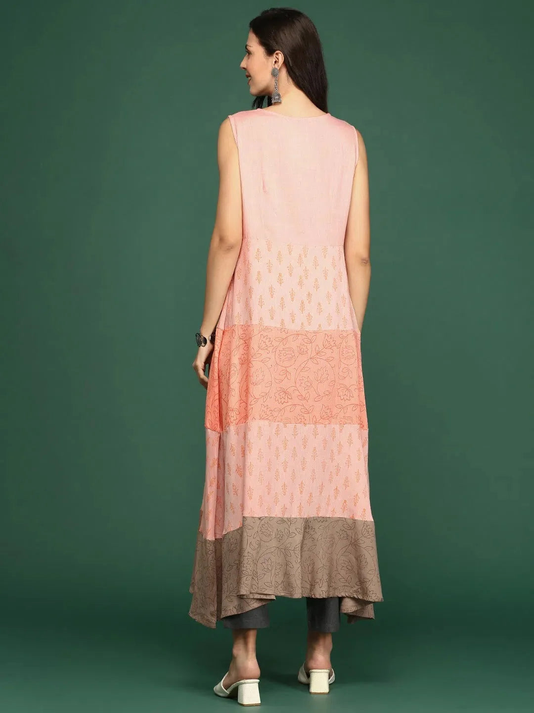 Peach Colorblock Anarkali Kurta - Cotton Anarkali Kurti Online