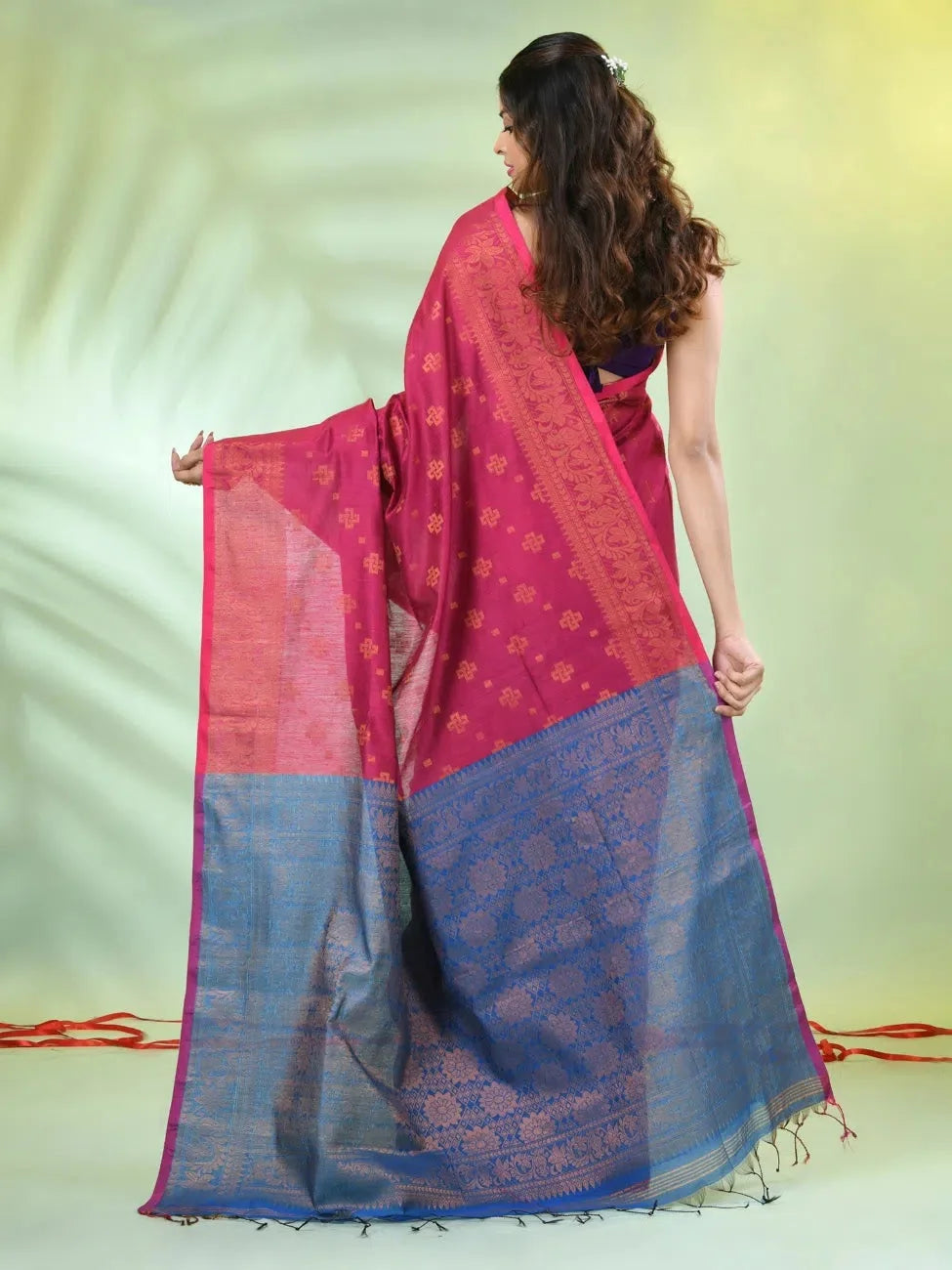 Shocking Pink Cotton Indian Sari with Zari