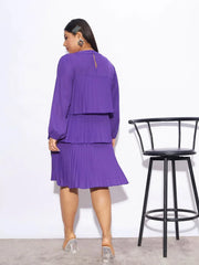 Women Purple Pleated Tiered Skater Dress