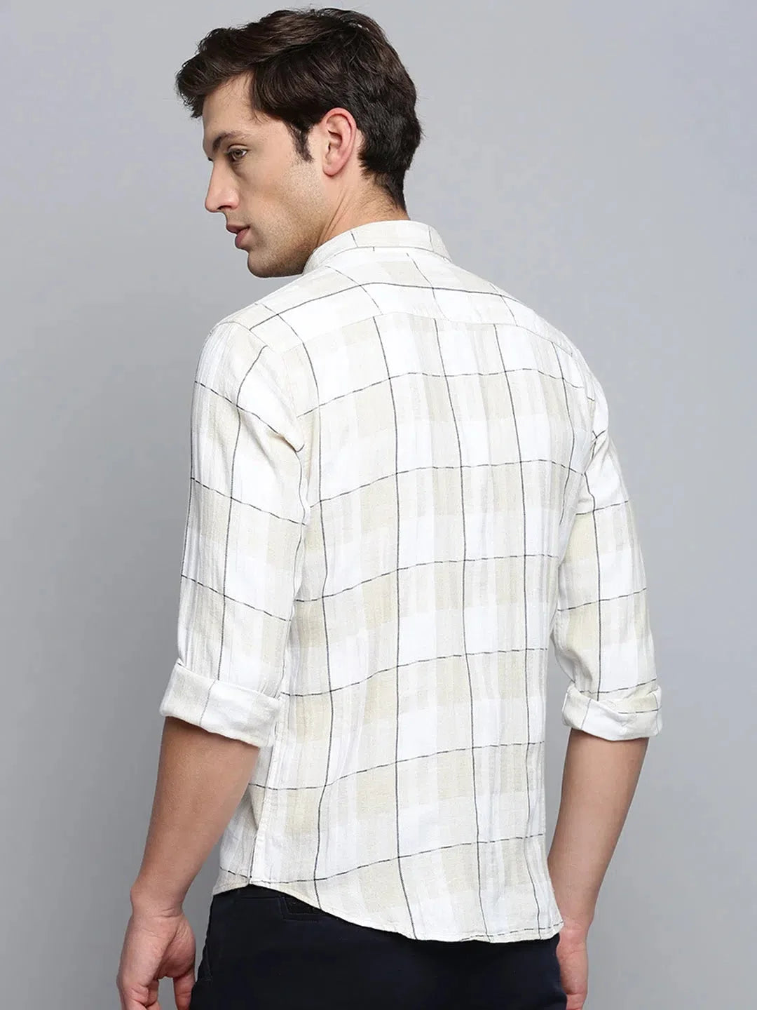 Men's White Checked Casual Shirt - Cotton Mens Shirt
