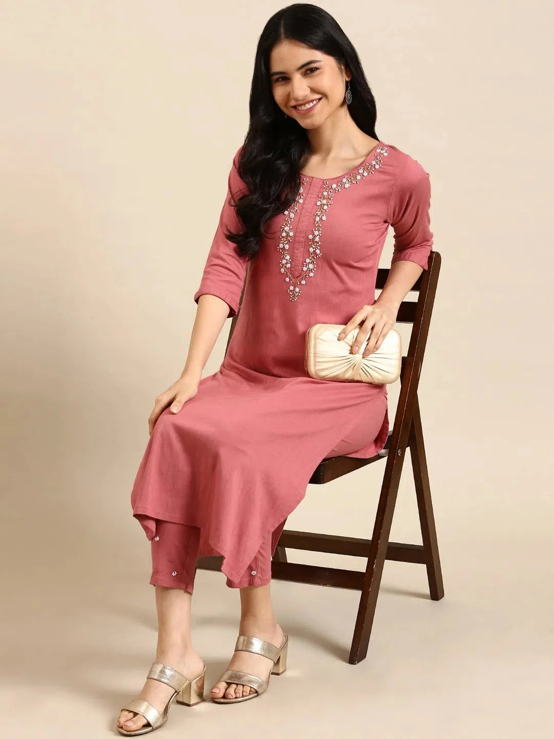 Pink Solid Cotton Kurta Set | Women's Indian Kurta Sets