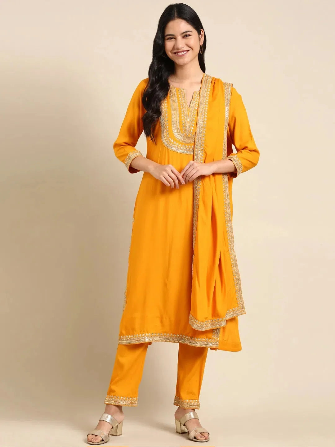 Yellow Solid Cotton Kurta Set | Indian Women's Kurta Sets