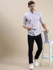 Men White Checked Casual Shirt-LAVINIA-0863-White
