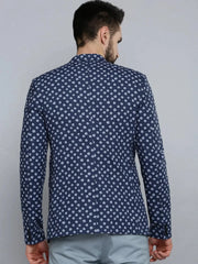 Men Blue Printed Blazer-SOBLZ-291-Navyblue