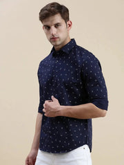 Men Navy Graphics Casual Shirt-STANLEY-5545-Navyblue