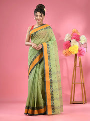 Pear Green Pure Cotton Tant Saree With Woven Designs-MA51TT43480086