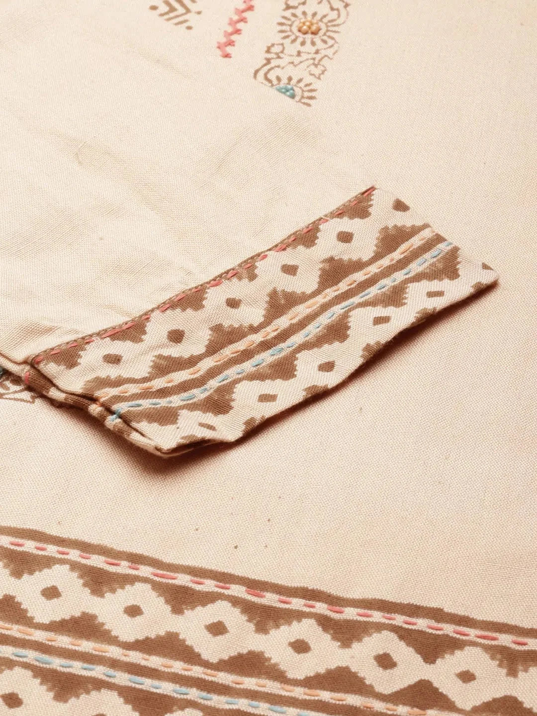 Beige Printed Cotton A-Line Kurta | Indian Kurta for Women