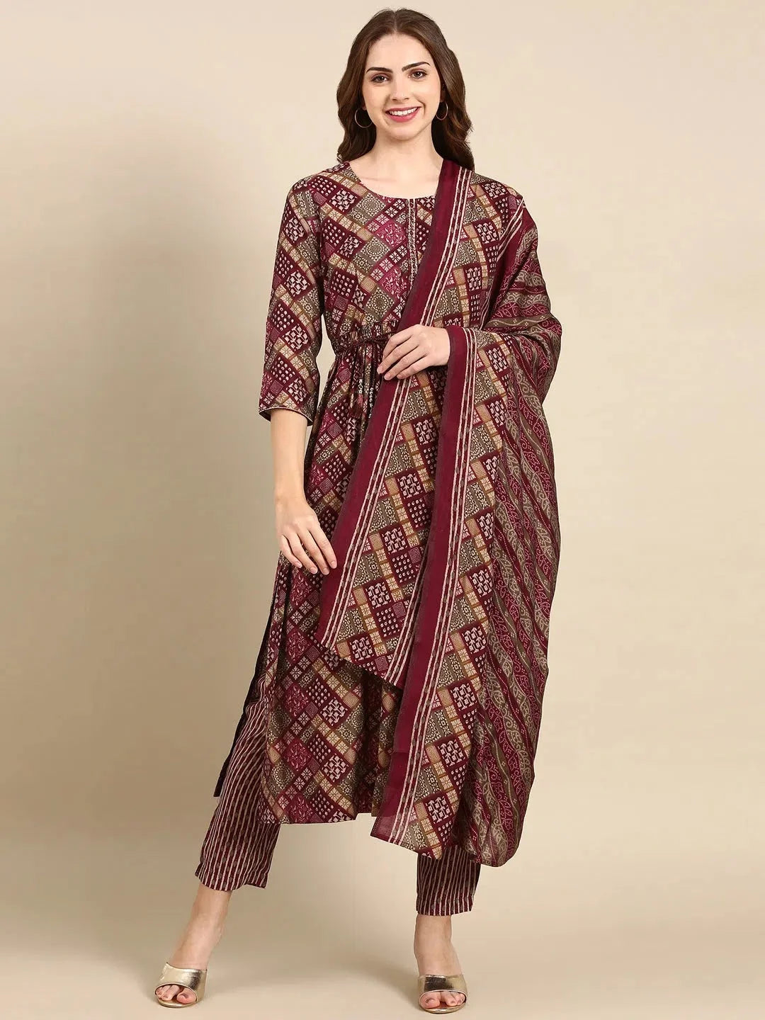 Violet Geometric Print Kurta Set | Women's Polyester Kurta Sets