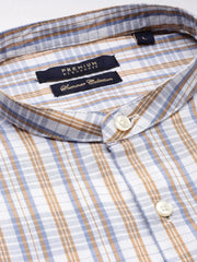 Men Cream Checked Casual Shirt-LAVINIA-0825-Cream