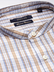 Men Cream Checked Casual Shirt-LAVINIA-0825-Cream