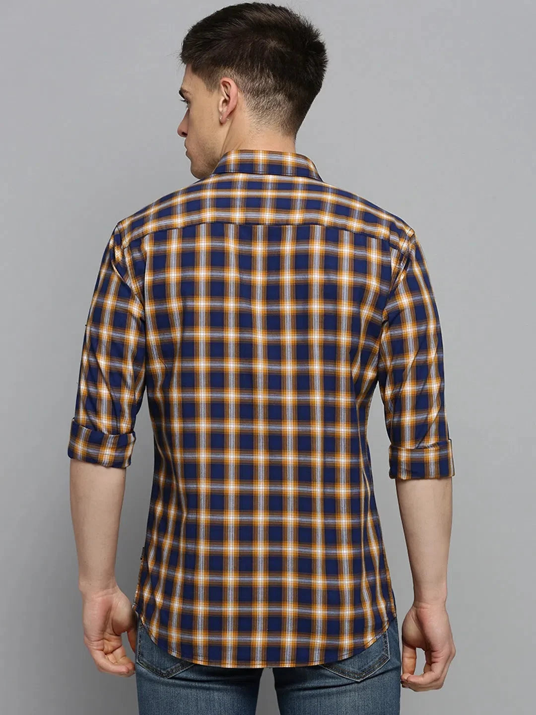 Navy Checked Cotton Mens Shirt | Casual & Stylish DesiQlo