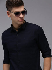 Men Blue Solid Casual Shirt-REVAANSTRIPE-1633-Navyblue