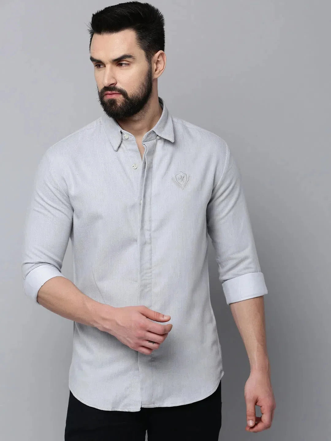 Grey Solid Cotton Mens Shirt - DesiQlo Plain Casual Shirt