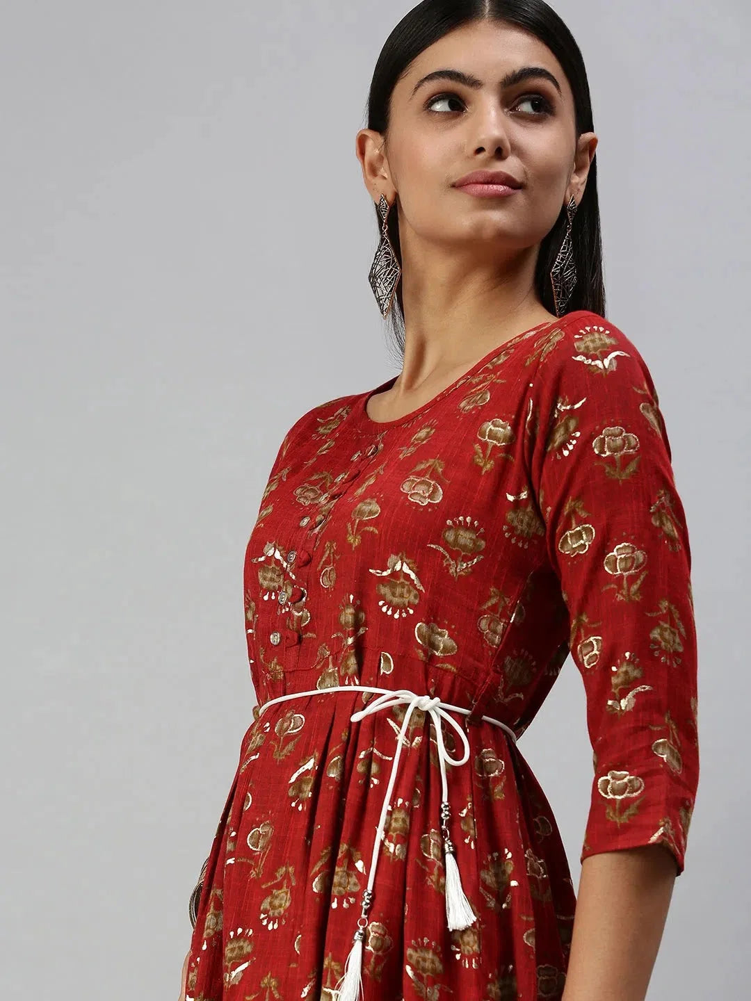 Women's Red Printed A-Line Kurta | Trendy Indian Kurtis Online